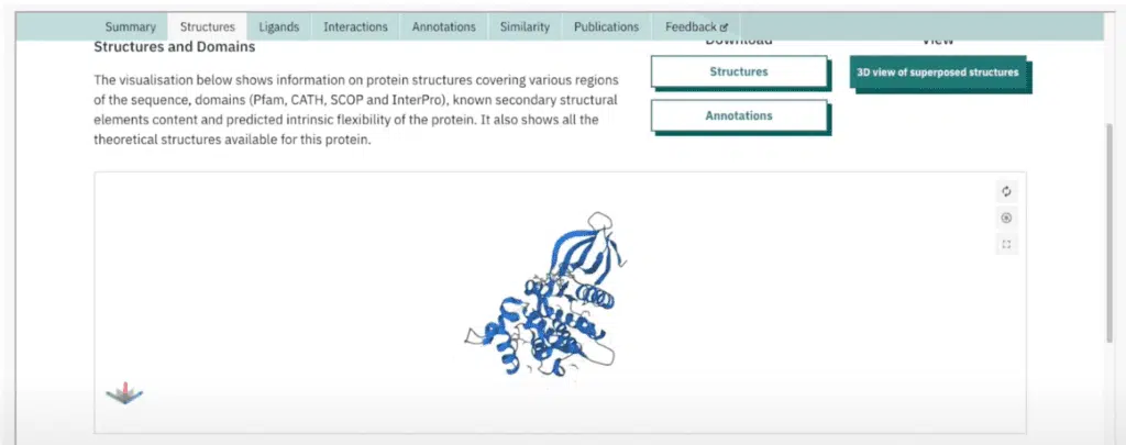 Blue 3D image of a JAK protein structure visualized as an iframe within Hume